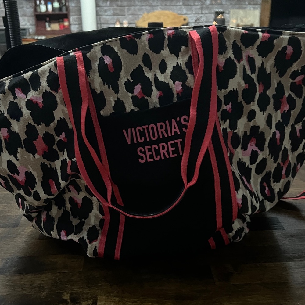 Victoria's Secret Black and Pink Leopard Tote